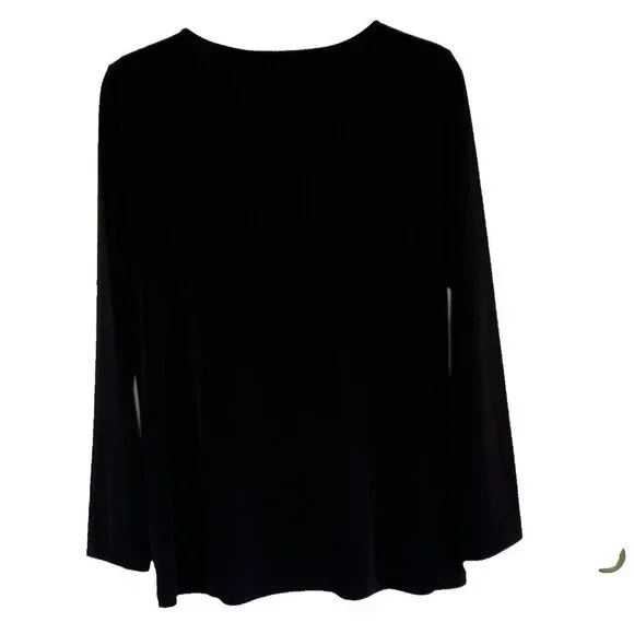 Susan Graver Liquid Knit Top sz S Caged Neck Stretch Moto Biker Office Church - Picture 3 of 7